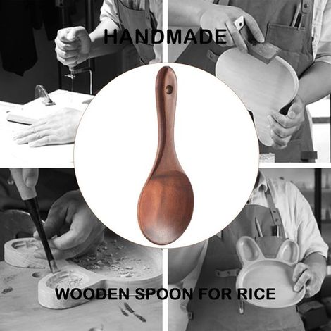 Cuchara de arroz de madera maciza - Utensilio de cocina de teca para patatas y remojo (1/5)