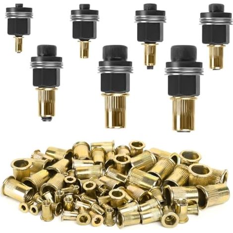 7 Pièces écrous à Tête de Rivet à Main, Riveteuse Manuelle pour Ecrou à Sertir, Ensemble de écrous à Riveter, pour Rivets M3 M4 M5 M6 M8 M10 M12, Outil de Rivetage Manuel avec 70 Pièces écrous (1/4)