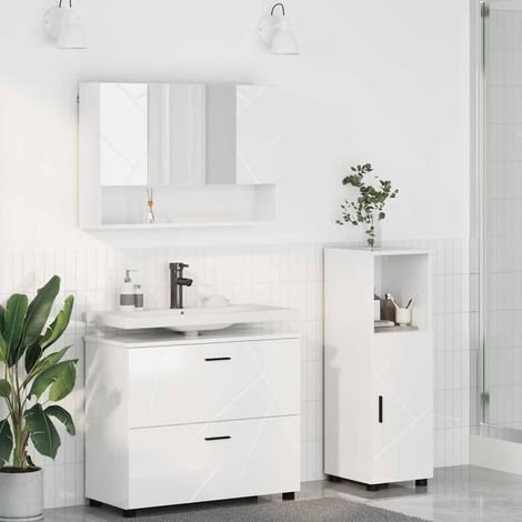 Badezimmermöbel Set mit Tür 3 pcs Hochglanz-Weiß Holzwerkstoff vidaXL (1/5)