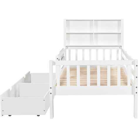 Cama infantil 90 x 200 cm blanca con cajones, pizarra y almacenaje, sin colchón, HOMVRA (1/5)