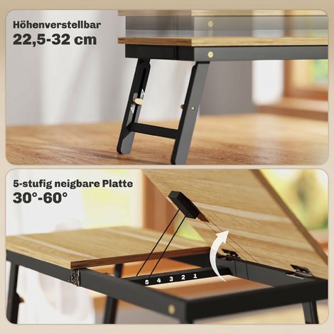 Tablette de lit réglable en hauteur avec tiroir, pliable pour travailler sur canapé ou lit, chêne (1/5)