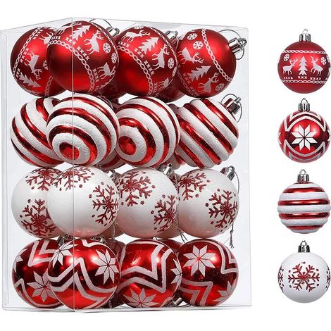 Lot de 24 boules de Noël décoratives pour sapin de Noël, à suspendre pour les fêtes et les mariages (1/5)