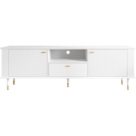 Mobile TV bianco in MDF con ante, scomparto aperto e cassetto, 170 x 36 x 54 cm (1/5)