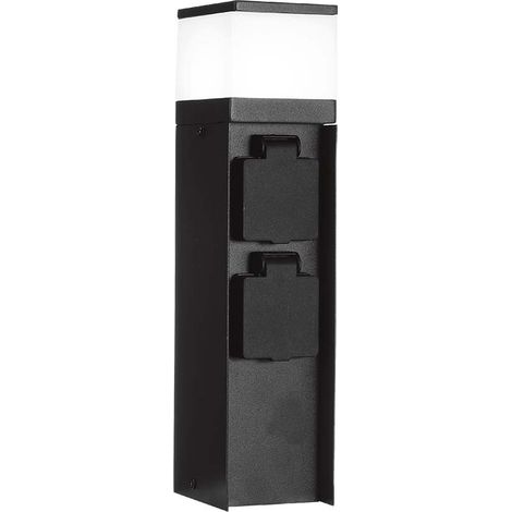 V-TAC Piantana con 2 prese schuko 16A in acciaio inox da Giardino 30cm con Portafaretto G9 colore Nero IP44 - 23403