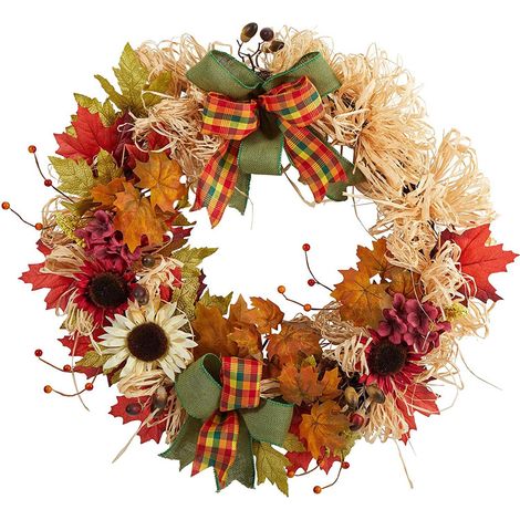 Guirlande Automne 30 Cm Feuilles D'erable Artificielles En Rotin Avec Nœud Decoraison Maison Fetes (1/2)