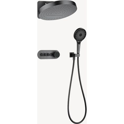 Unterputz-Duscharmatur-Set mit Regenduschkopf und Schwallauslauf - Gunmetal (1/4)