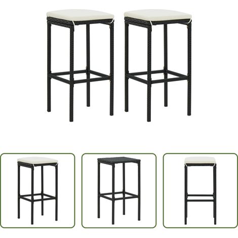 Barhocker Set - Barhocker mit Kissen 2 Stk. Schwarz Poly Rattan (1/5)