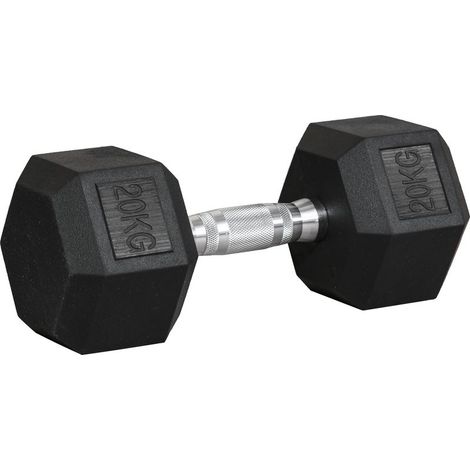 Haltère hexagonale en fonte de 20 kg, poids en métal recouvert de caoutchouc pour l'entraînement à domicile, noire (1/5)