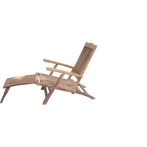 Chalet & Jardin – Transat relax pliant en teck naturel – Dossier inclinable – Accoudoirs longs – Dimensions 125 x 60 x 97 cm – Poids 17 kg (1/3)