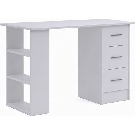 Home Heavenly® - Mesa Escritorio DESKI, gran capacidad de almacenaje, con 3 cajones y 3 estantes, 120x72x49 cm. Color: Blanco (1/5)