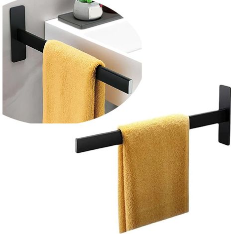 Porte-serviettes mural - Barre porte-serviettes - Support pour serviettes de salle de bain - Sans perçage - 38 cm - Fixation murale - Noir - 1 pièce (1/5)