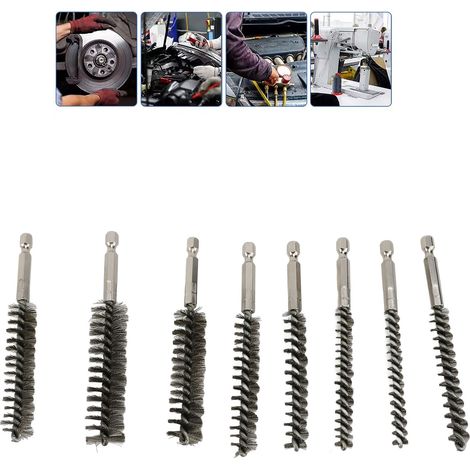 Set de 8 Brosses pour Tubes en Acier Inoxydable 304 avec Douille Hexagonale pour Débavurage et Nettoyage de Bordures (1/5)