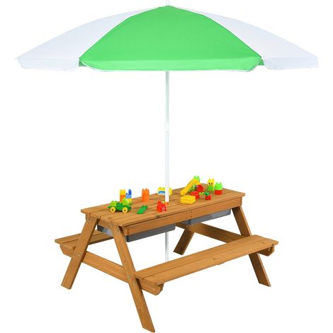 Table d'eau et de sable pour enfants 3 en 1 pour pique-nique extérieur avec parapluie et boîtes de jeu - vert (1/5)