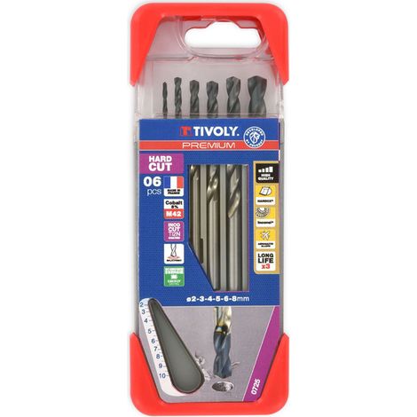 Tivoly • 6 forets métaux LAZER HSSE8 (cobalt 8%) revêtu INCOCUT Ø 2 à 8 mm PREMIUM (1/2)