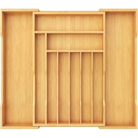 Grand range-couverts pour tiroirs, réglable jusqu'à 71 cm de large, organiseur, insert de tiroir de cuisine, profondeur 47 cm, porte-couverts en bambou pour cuillères, fourchettes, couteaux (1/5)