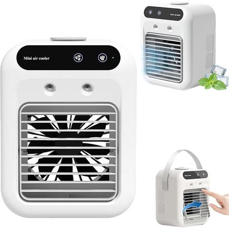 Aire acondicionado portátil, mini enfriador evaporativo silencioso con 2 velocidades, depósito de hielo USB. (1/5)