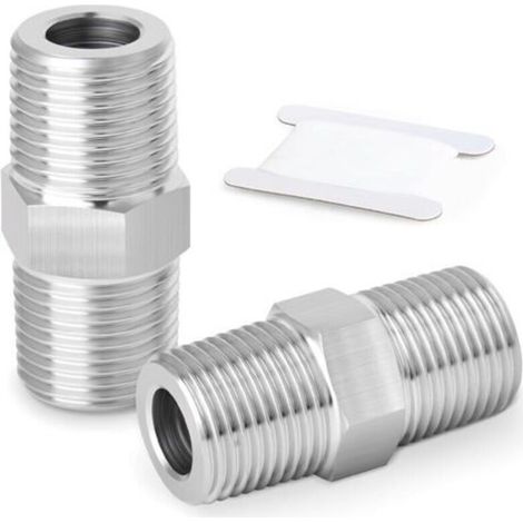 2pcs 304 Stainless Steel Hexagonal Butt Pipe Fittings Straight Fitting Adapter for 1/2" BSP Male Pipe x 1/2" BSP Male Pipe (1/5)