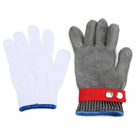 Gants anti-coupures, gants de boucher, maille en acier inoxydable, niveau de protection 5, gants de travail pour l'exploitation forestière, la sculpture sur bois et le tranchage (taille XL) (1/4)