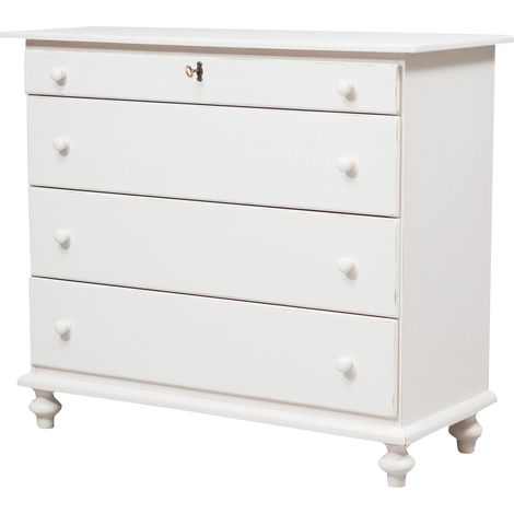 Commode style rustique en bois massif de tilleul avec finition antique blanche L114xPR49xH99 cm
