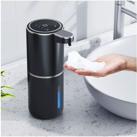 Distributeur de savon automatique, distributeur de savon mural sans contact de 380 ml avec capteur, rechargeable par USB, pour salle de bain, cuisine ou bureau (noir) (1/5)