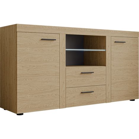Cómoda Univio, Roble, Con cajones y puertas, Número de cajones: 2, 82x157x40cm, LED