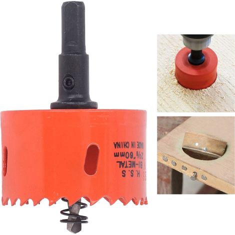 La scie cloche bimétallique HSS avec un mandrin robuste est utilisée pour fabriquer des plaques de jeu de cornhole, en bois, PVC, plaques de plâtre, aluminium et métal de 2-3/8". (1/5)