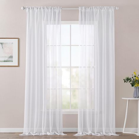 Stück transparente Gardinen, weicher, halbtransparenter Polyesterstoff, einfarbig, glatt, elegant, wärmende Fensterdekoration für das Wohnzimmer, Stangendurchzug, 130 x 265 cm, Weiß