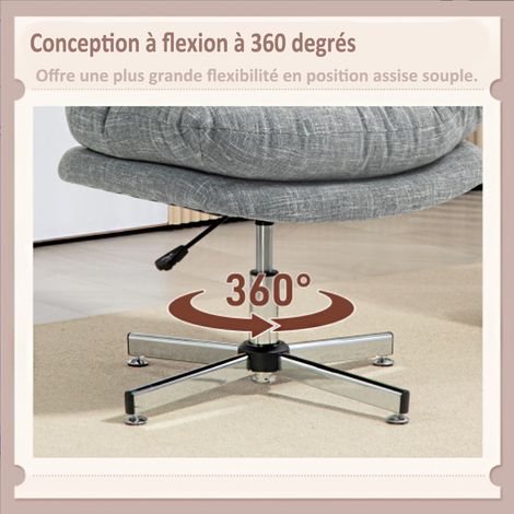 Chaise de bureau ergonomique à bascule, assise moelleuse et rembourrée, réglable en hauteur et pivotante, aspect lin, pour bureau à domicile, grise. (1/5)