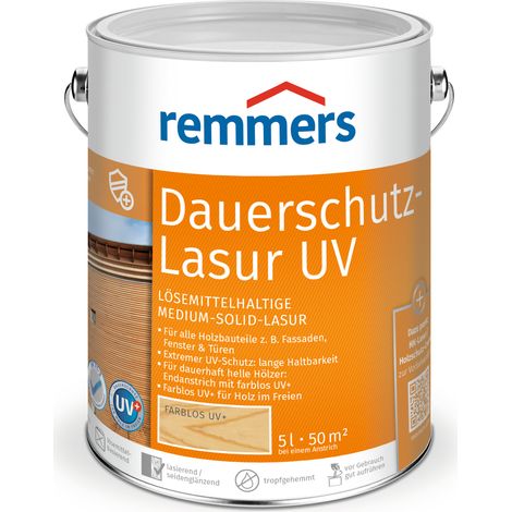Remmers Dauerschutz-Lasur UV farblos, 5 Liter, Holz UV-Schutz für außen, auch für helle Farbtöne und farblos UV+, blockfest, wetterbeständig