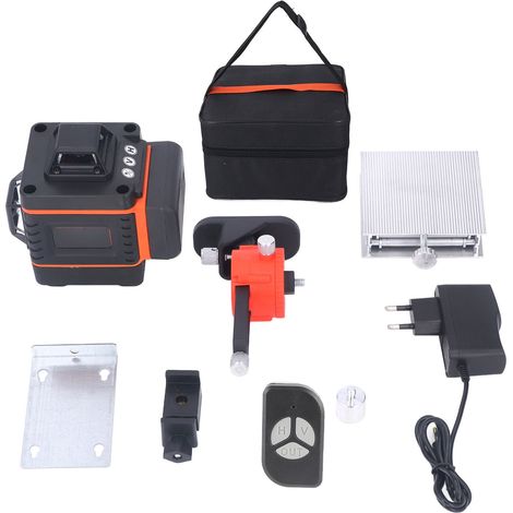 Nivel láser 4D con haz verde y naranja, 16 líneas, 4x360°, IP54, alta precisión, autonivelante, 100-240 V, enchufe europeo. (1/5)