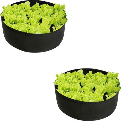 Lot de 2 bacs de culture surélevés en tissu — Sacs/pots de plantation ronds, adaptés à la culture de diverses plantes, herbes, fleurs et légumes (Noir)