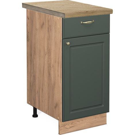 Mueble bajo de cocina Fame-Line, Verde dorado Casa de campo, 40 cm , ET Roble, Vicco