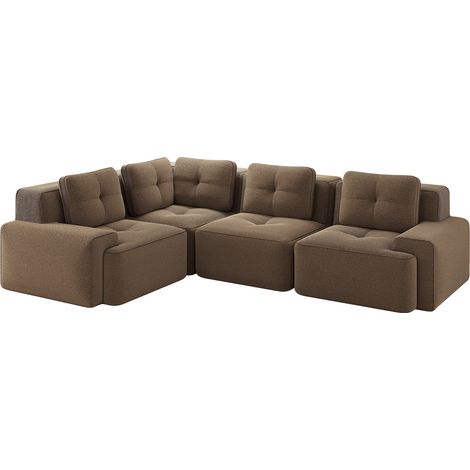 Canapé modulaire en velours côtelé marron, sans cadre, idéal salon ou bureau (1/5)
