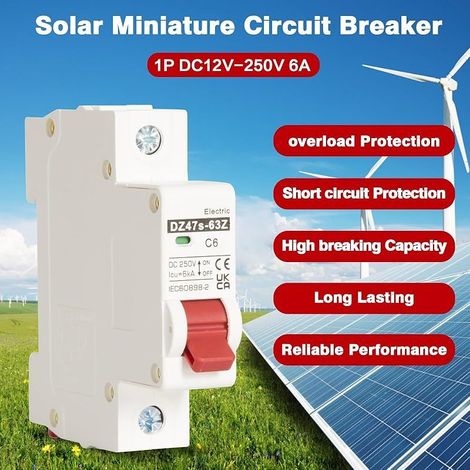 Miniatur-1P 10A DC 12V-250V Überlastschutz-Leistungsschalter für Solar-PV-Systeme (1/4)
