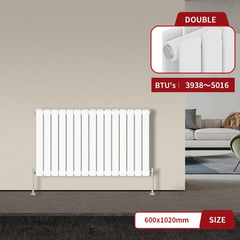 Warmehaus Flat Panel Radiator White Horizontal 600x1020mm Double