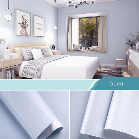 Papier peint autocollant, papier peint de couleur unie, autocollants muraux en PVC, imperméable et résistant à l'huile, bleu, adapté salon (40300CM) (1/5)