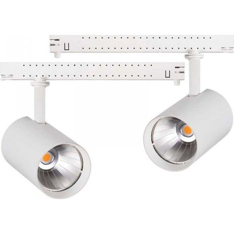 2 Kit Fari LED Binario Trifase 30W 4000LM, Corpo Bianco Luce 4000K, CRI90 UGR19 Angolo 120°, D85X128mm, Driver Alimentatore a Scomparsa Lunga 289mm CB58130WN