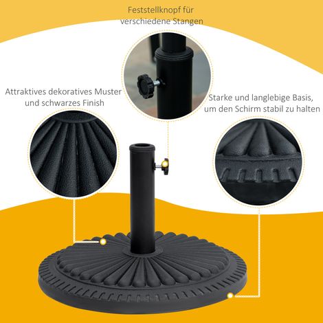 Base de parasol ronde 14 kg, lest pour mât diamètre 35-48 mm, idéal balcon, terrasse, jardin, noir. (1/4)