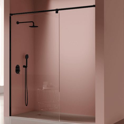 Mampara fija ducha 108 - 109  cm 1 hoja FRESH SALOMON STRAIGHT Negro rejilla acero inox.