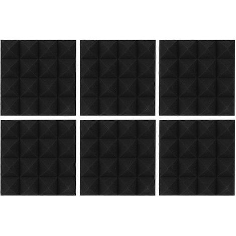 6 panneaux acoustiques en mousse insonorisante noire, forme pyramide, 30x30x2.5cm, traitement studio, réduction d'écho, isolation phonique pour home studio (1/5)
