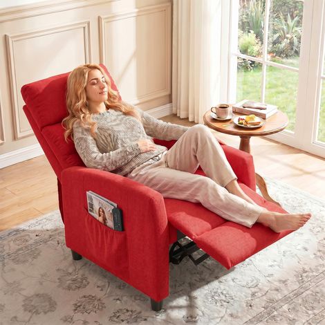 Fauteuil Relax Manuelle Inclinable 160° en Velours Chiné, Rouge Bordeaux, avec Repose-Pieds, Télécommande et Poches Latérales (1/5)