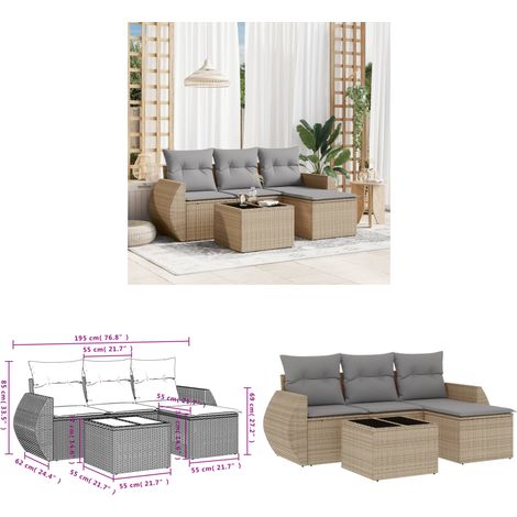 5-tlg. Garten-Sofagarnitur mit Kissen Beige Poly Rattan - Gartenmöbel Set - Outdoor Möbel - Rattan Gartenset - Lounge Set - Esstisch Set - Home & Living (1/3)
