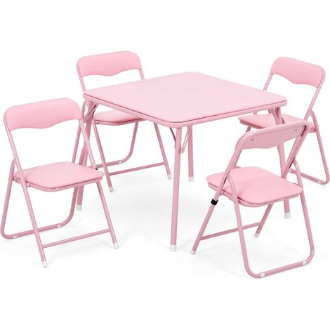 Ensemble Table Enfant Pliable avec Chaise pour 4 Personnes (Rose) (1/5)