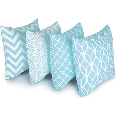 Ensemble de 4 Housses de Coussin Carré Double Face, 45 cm Longueur x 45 cm Largeur, Bleu