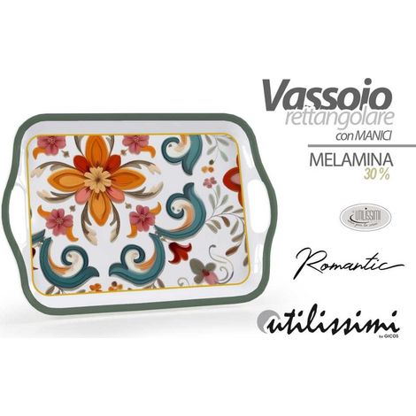 1 Pezzo Vassoio da Cucina Portata in Melamina Romantic con Manici 35 x 25 cm (1/2)