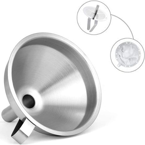 Imbuto da cucina in acciaio inox da 13 cm + filtro in acciaio inox a 200 maglie per il travaso di liquidi (1/4)