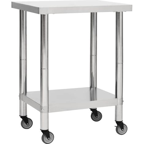Table de travail de cuisine inox avec roulettes et freins 80 x 30 x 85 cm argentée - PANGIVO (1/5)