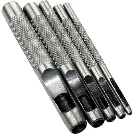 Lot de 5 Outils de Poinçonnage/Outil Perforateur/Perforatrice de 2/3/4/6/8mm - Poinçon Creux pour Faire des Trous - Ceinture/Cuire/Liège/Tissu/Bracelet de Montre - Marteau - Acier- (1/5)