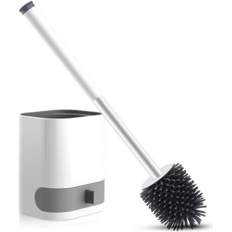 Brosse WC suspendue avec poils en silicone Avec support amovible, pincette cachée, crochet adhésif pour salle de bain ou WC d'invités (1/5)