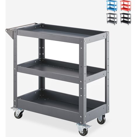 Carrello porta attrezzi in metallo 3 ripiani con ruote Kerey Plus - Grigio